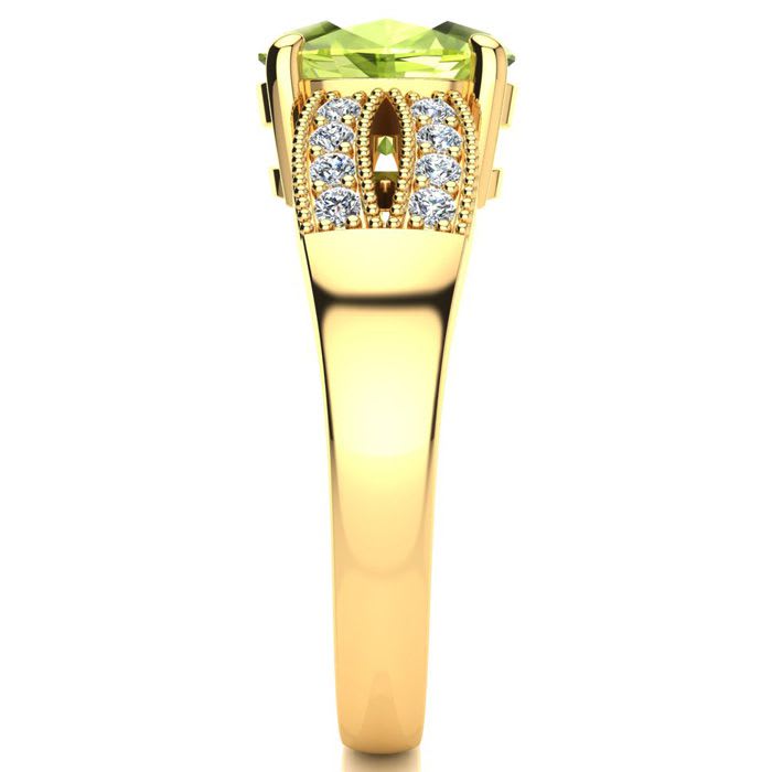 2 Carat Oval Shape Peridot and Diamond Ring In 14 Karat Yellow Gold