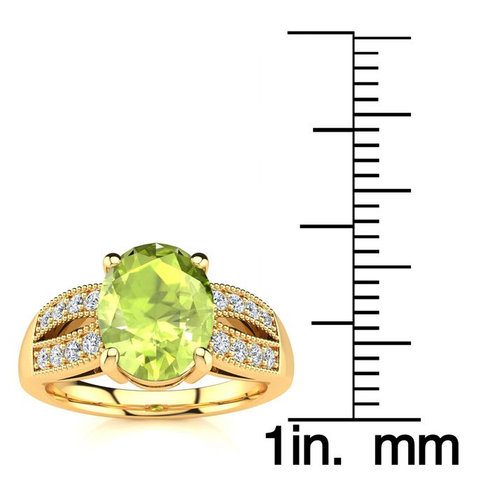 2 Carat Oval Shape Peridot and Diamond Ring In 14 Karat Yellow Gold