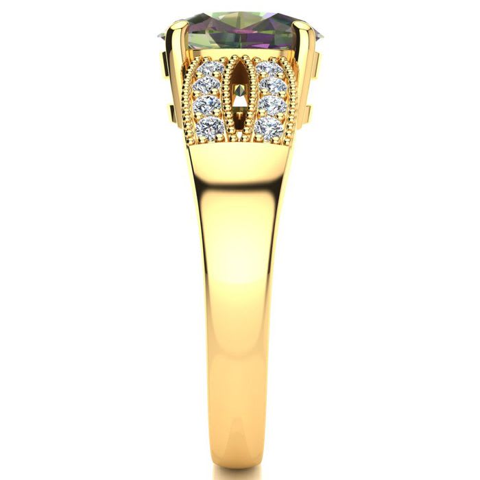 2-1/3 Carat Oval Shape Mystic Topaz Ring With Diamonds In 14 Karat Yellow Gold