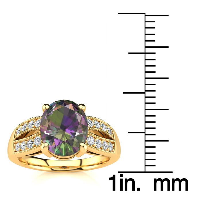 2-1/3 Carat Oval Shape Mystic Topaz Ring With Diamonds In 14 Karat Yellow Gold