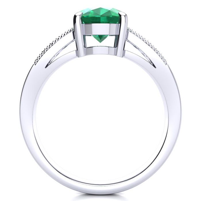 2 Carat Oval Shape Emerald and Diamond Ring In 14 Karat White Gold