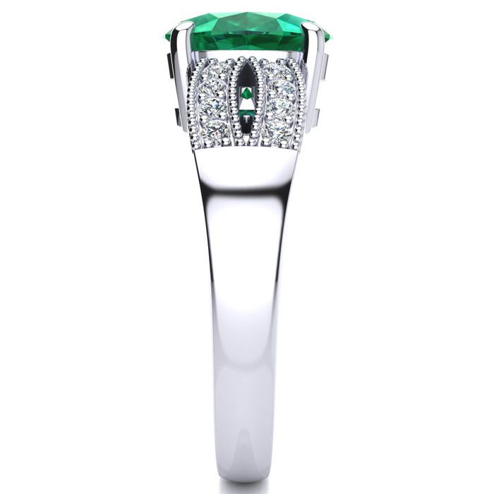 2 Carat Oval Shape Emerald and Diamond Ring In 14 Karat White Gold