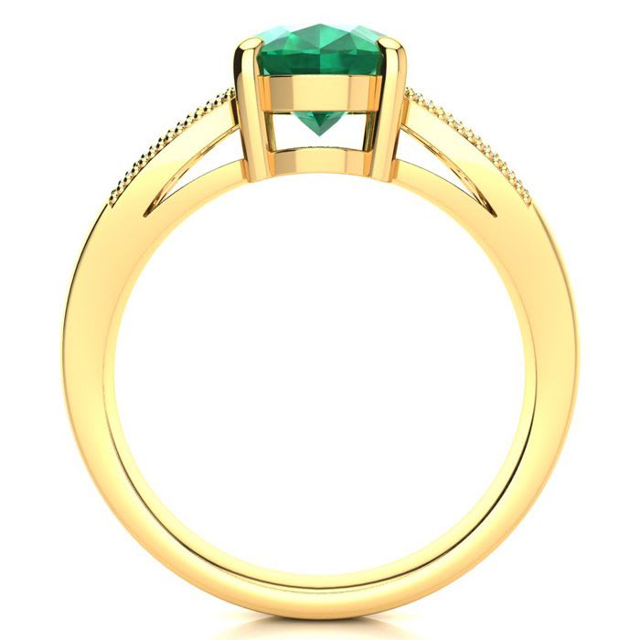 2 Carat Oval Shape Emerald and Diamond Ring In 14 Karat Yellow Gold