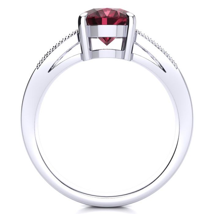 Garnet Ring: Garnet Jewelry: 2 Carat Oval Shape Garnet and Diamond Ring In 14 Karat White Gold