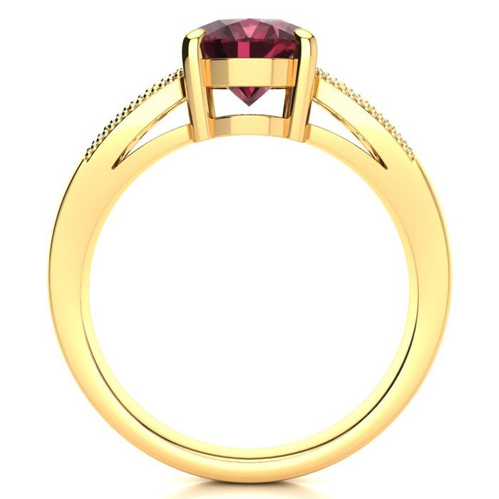 Garnet Ring: Garnet Jewelry: 2 Carat Oval Shape Garnet and Diamond Ring In 14 Karat Yellow Gold