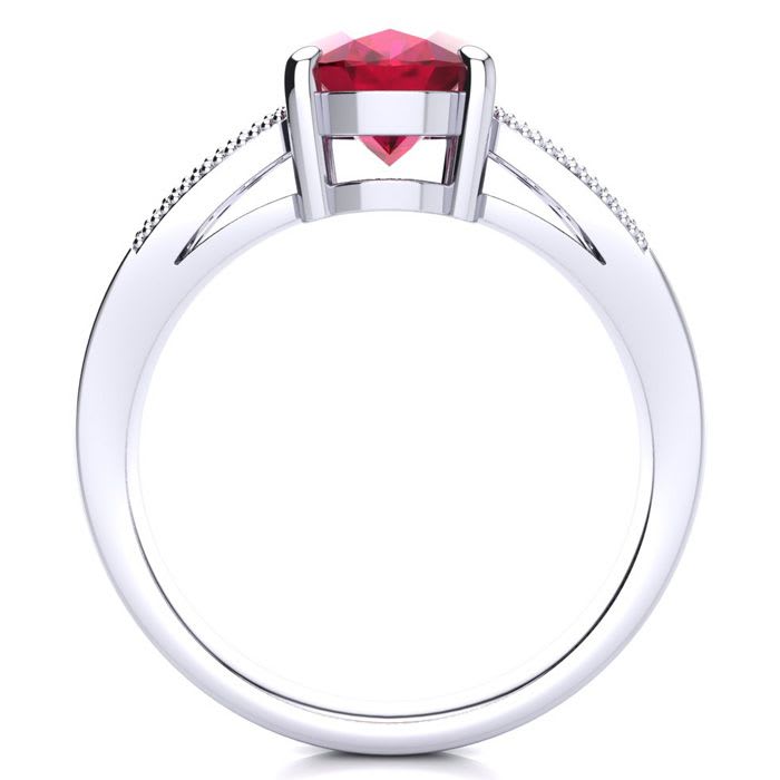 3 Carat Oval Shape Ruby and Diamond Ring In 14 Karat White Gold
