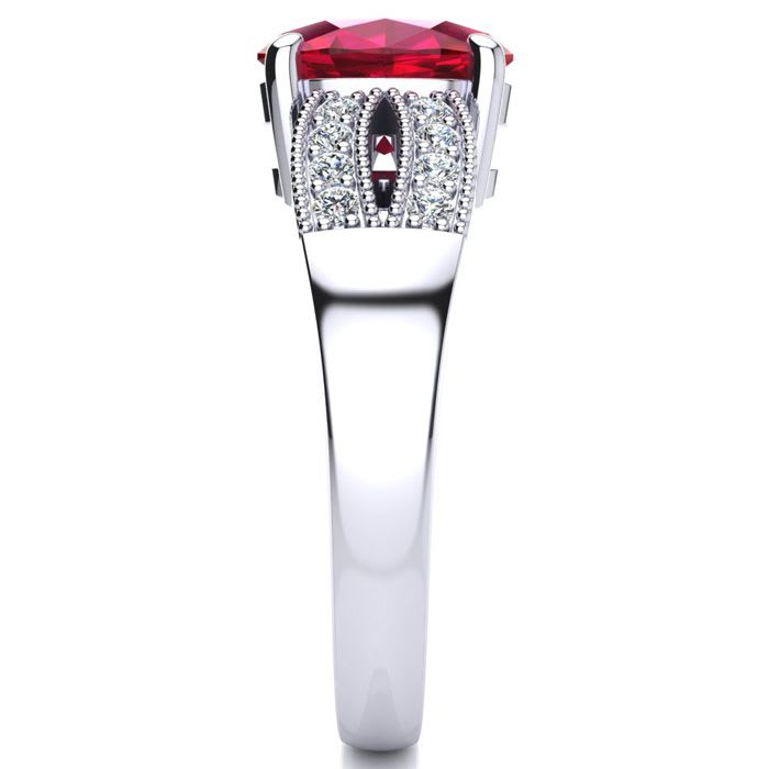 3 Carat Oval Shape Ruby and Diamond Ring In 14 Karat White Gold