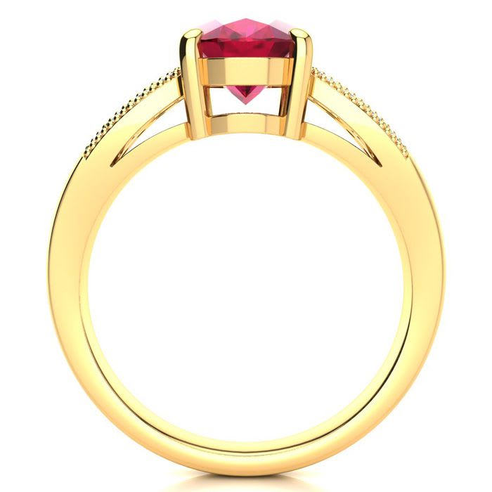 3 Carat Oval Shape Ruby and Diamond Ring In 14 Karat Yellow Gold
