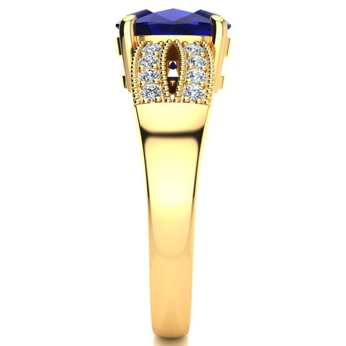 3 Carat Oval Shape Sapphire and Diamond Ring In 14 Karat Yellow Gold