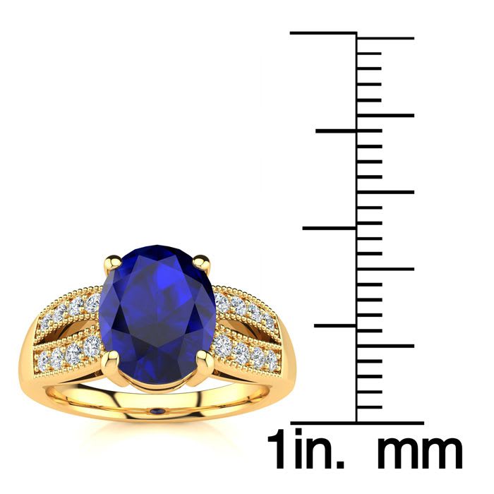 3 Carat Oval Shape Sapphire and Diamond Ring In 14 Karat Yellow Gold