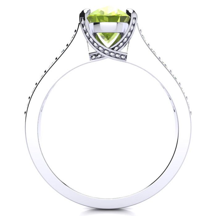 2 Carat Oval Shape Peridot and Diamond Ring In 14 Karat White Gold