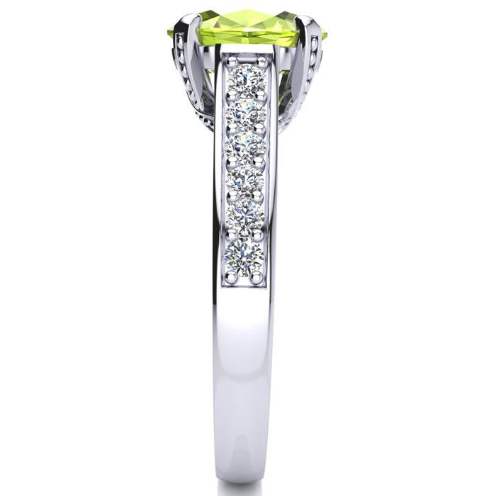 2 Carat Oval Shape Peridot and Diamond Ring In 14 Karat White Gold