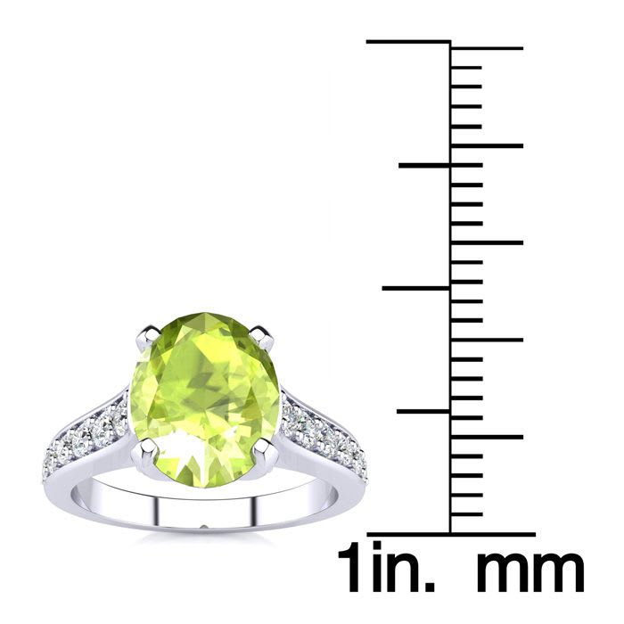 2 Carat Oval Shape Peridot and Diamond Ring In 14 Karat White Gold