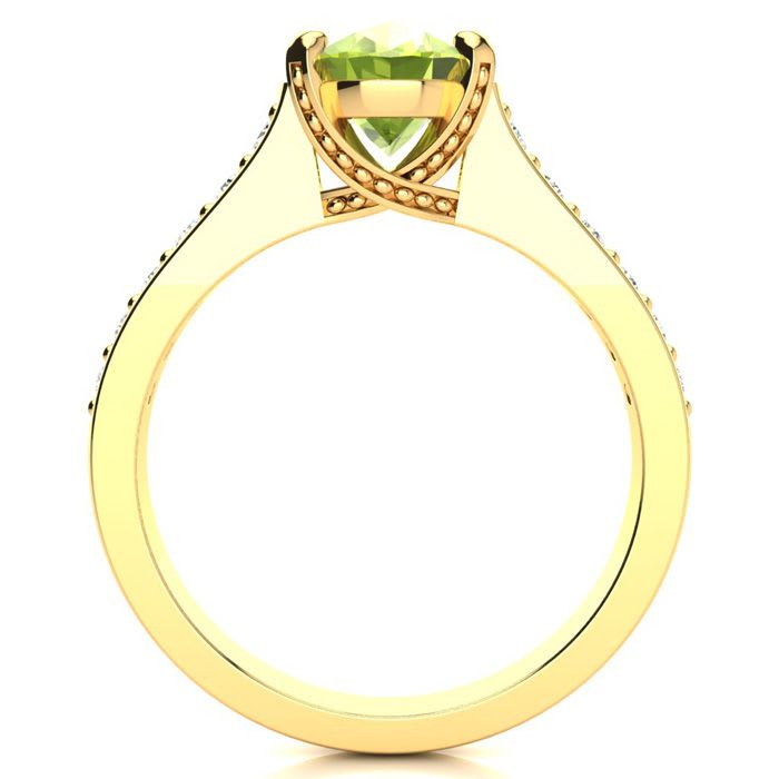 2 Carat Oval Shape Peridot and Diamond Ring In 14 Karat Yellow Gold