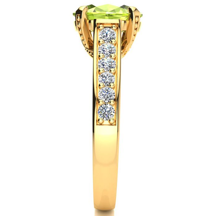 2 Carat Oval Shape Peridot and Diamond Ring In 14 Karat Yellow Gold