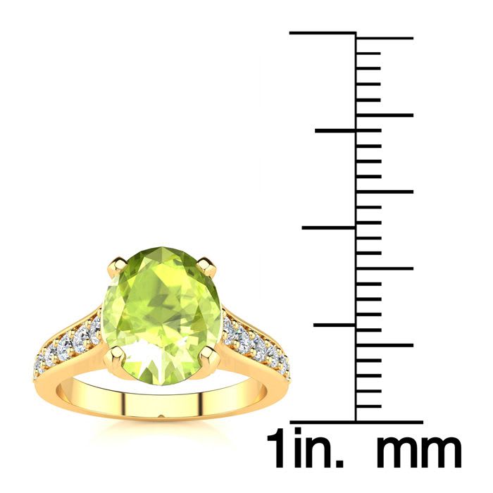 2 Carat Oval Shape Peridot and Diamond Ring In 14 Karat Yellow Gold