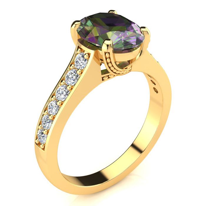 2-1/2 Carat Oval Shape Mystic Topaz Ring and Diamonds In 14 Karat Yellow Gold