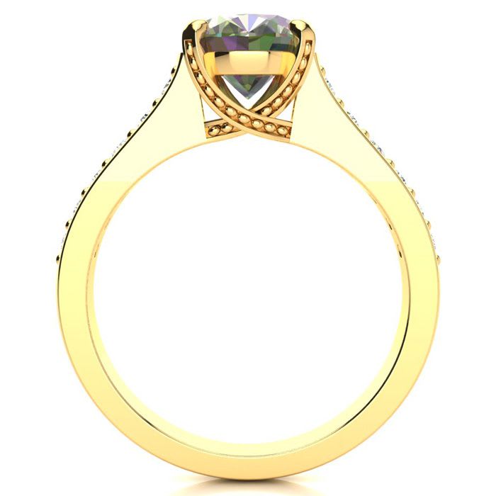 2-1/2 Carat Oval Shape Mystic Topaz Ring and Diamonds In 14 Karat Yellow Gold