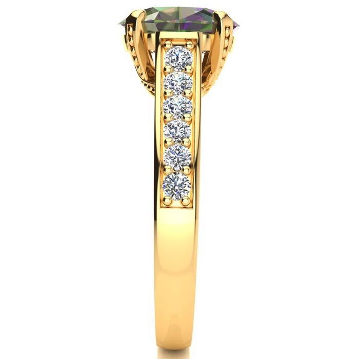 2-1/2 Carat Oval Shape Mystic Topaz Ring and Diamonds In 14 Karat Yellow Gold