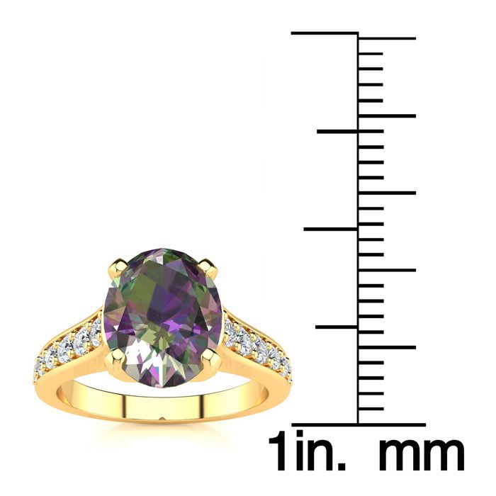 2-1/2 Carat Oval Shape Mystic Topaz Ring and Diamonds In 14 Karat Yellow Gold