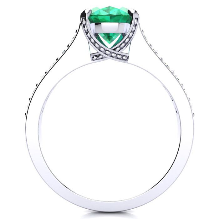 2 1/4 Carat Oval Shape Emerald and Diamond Ring In 14 Karat White Gold