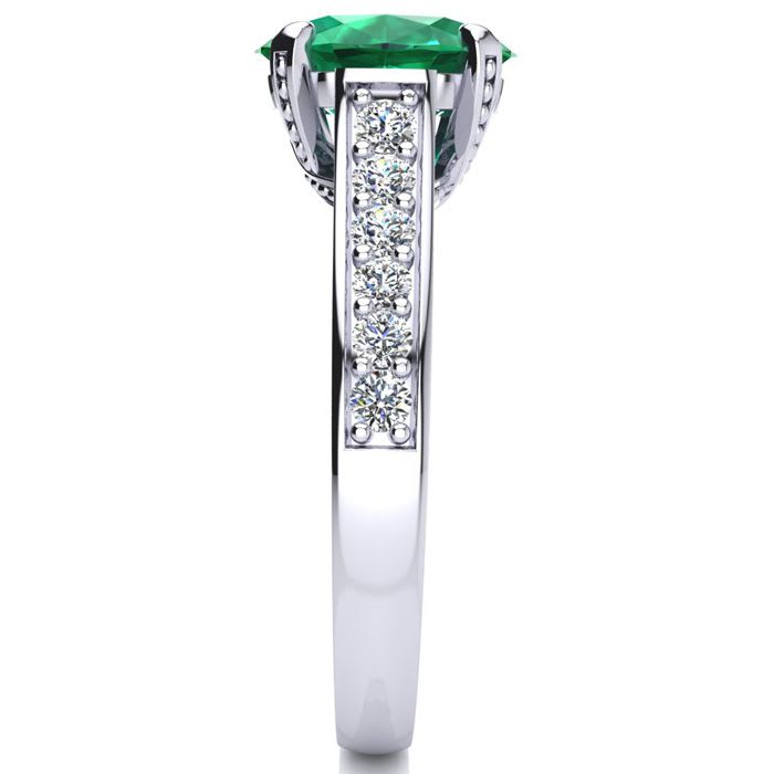 2 1/4 Carat Oval Shape Emerald and Diamond Ring In 14 Karat White Gold