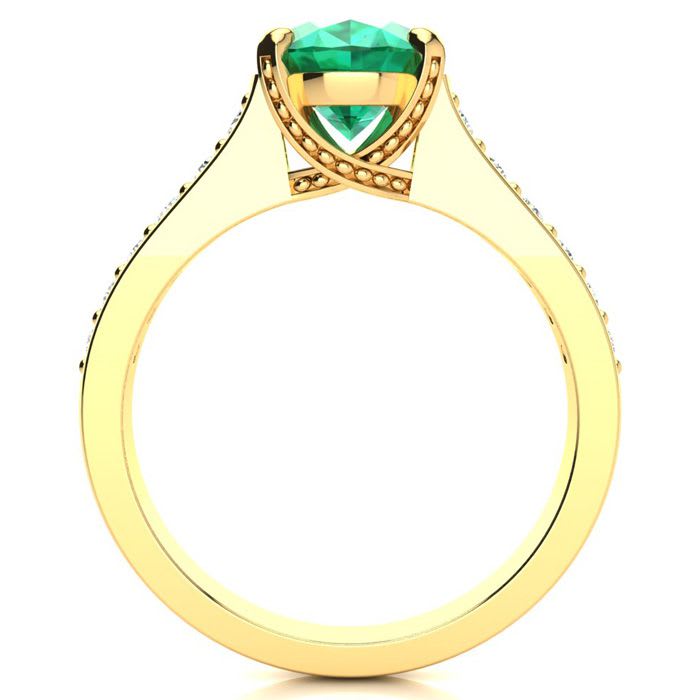 2 1/4 Carat Oval Shape Emerald and Diamond Ring In 14 Karat Yellow Gold