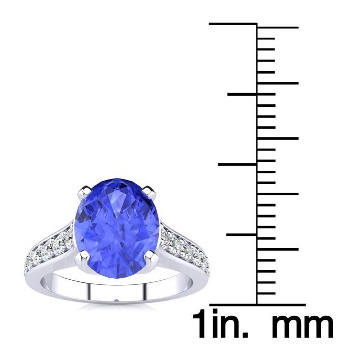 2 1/4 Carat Oval Shape Tanzanite and Diamond Ring In 14 Karat White Gold