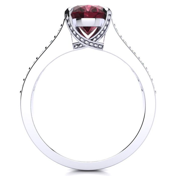 Garnet Ring: Garnet Jewelry: 2 1/3 Carat Oval Shape Garnet and Diamond Ring In 14 Karat White Gold