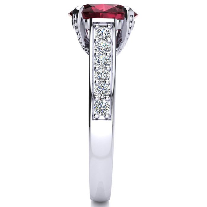 Garnet Ring: Garnet Jewelry: 2 1/3 Carat Oval Shape Garnet and Diamond Ring In 14 Karat White Gold