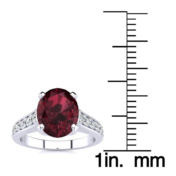 Garnet Ring: Garnet Jewelry: 2 1/3 Carat Oval Shape Garnet and Diamond Ring In 14 Karat White Gold
