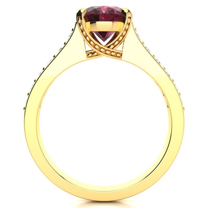 Garnet Ring: Garnet Jewelry: 2 1/3 Carat Oval Shape Garnet and Diamond Ring In 14 Karat Yellow Gold