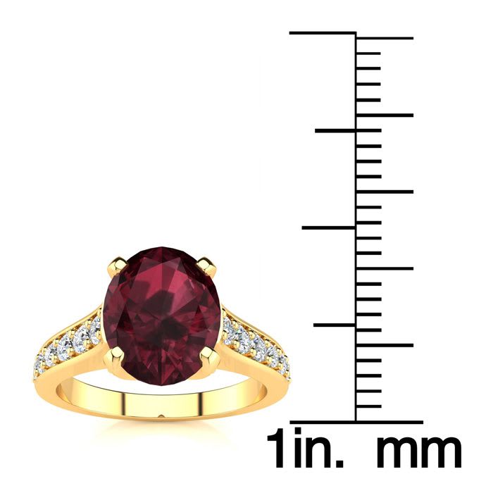 Garnet Ring: Garnet Jewelry: 2 1/3 Carat Oval Shape Garnet and Diamond Ring In 14 Karat Yellow Gold