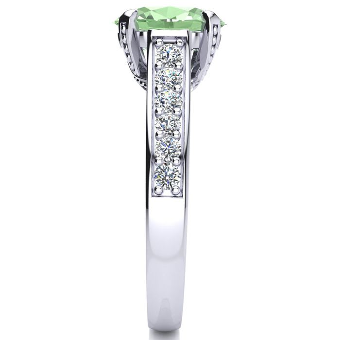2 Carat Oval Shape Green Amethyst and Diamond Ring In 14 Karat White Gold
