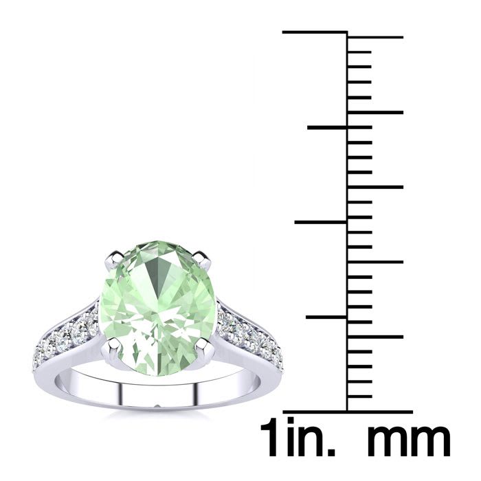 2 Carat Oval Shape Green Amethyst and Diamond Ring In 14 Karat White Gold