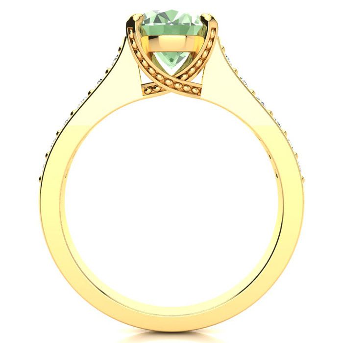 2 Carat Oval Shape Green Amethyst and Diamond Ring In 14 Karat Yellow Gold