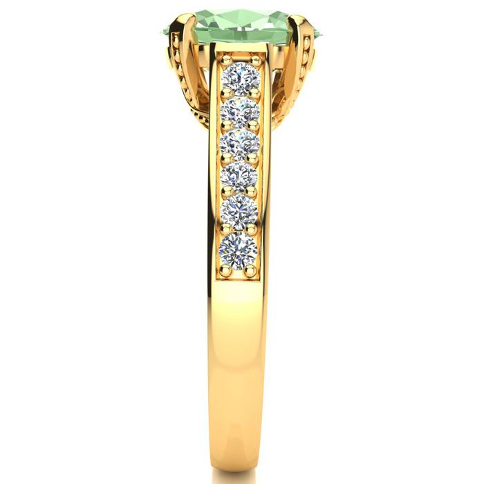 2 Carat Oval Shape Green Amethyst and Diamond Ring In 14 Karat Yellow Gold