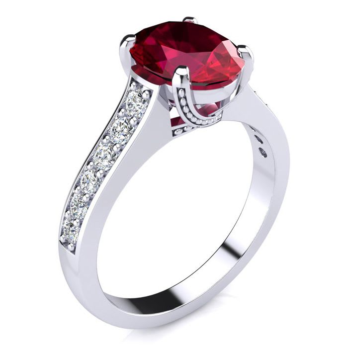 3 Carat Oval Shape Ruby and Diamond Ring In 14 Karat White Gold