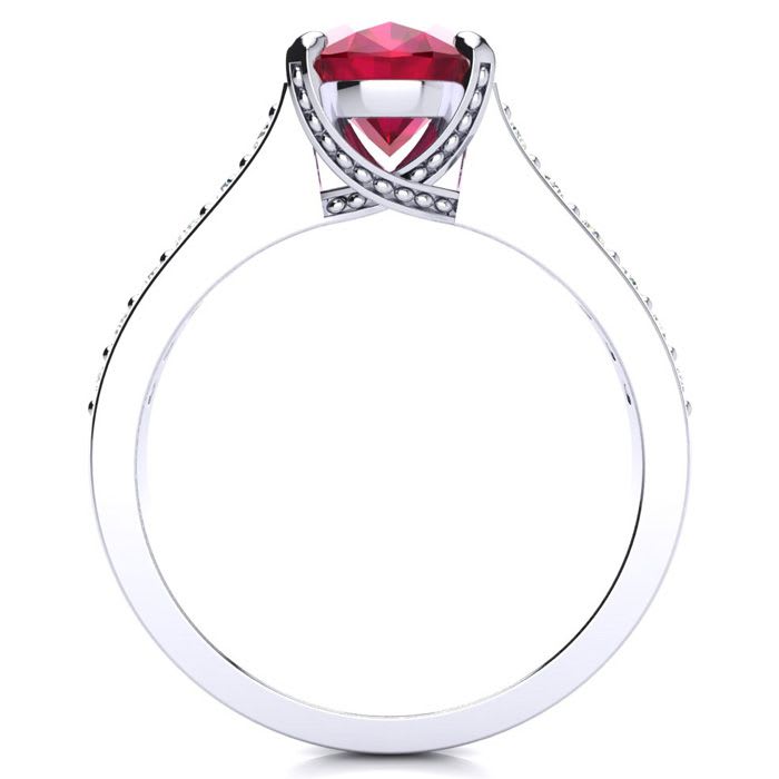 3 Carat Oval Shape Ruby and Diamond Ring In 14 Karat White Gold