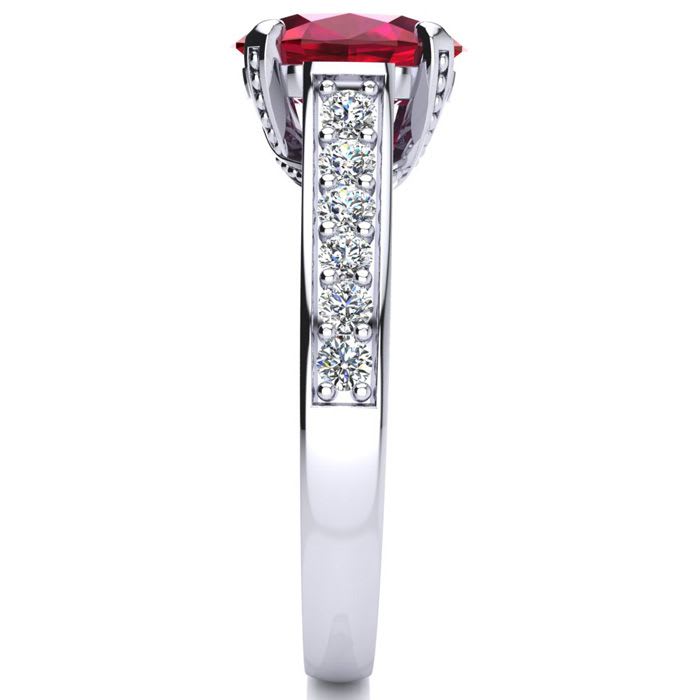 3 Carat Oval Shape Ruby and Diamond Ring In 14 Karat White Gold