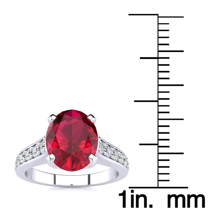 3 Carat Oval Shape Ruby and Diamond Ring In 14 Karat White Gold