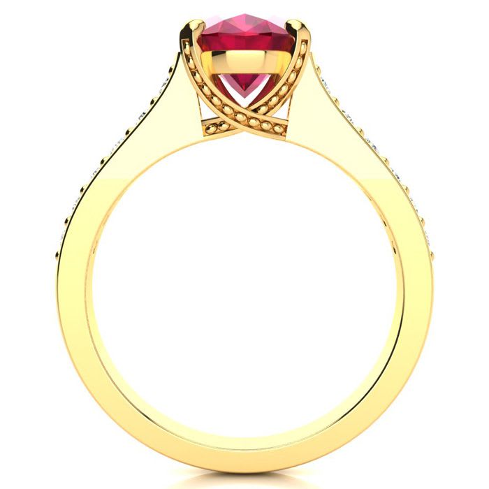 3 Carat Oval Shape Ruby and Diamond Ring In 14 Karat Yellow Gold