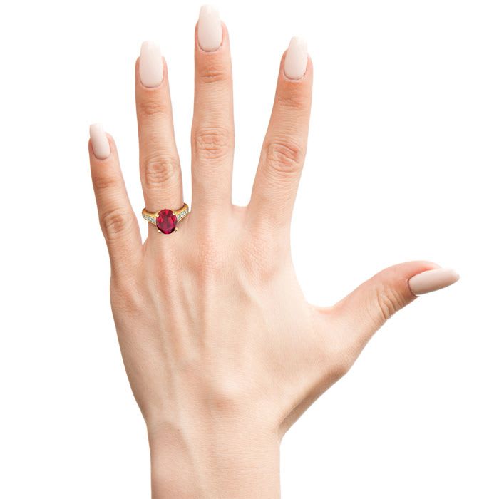3 Carat Oval Shape Ruby and Diamond Ring In 14 Karat Yellow Gold