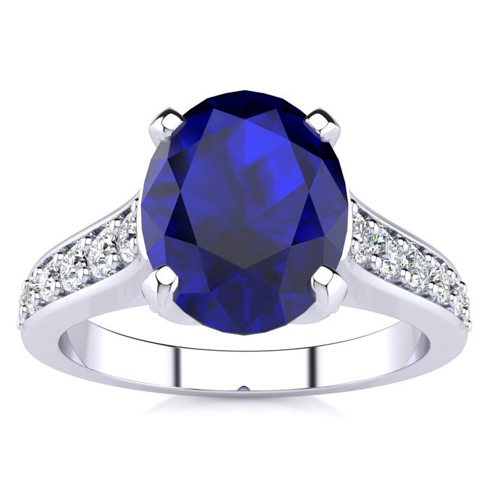 3 Carat Oval Shape Sapphire and Diamond Ring In 14 Karat White Gold