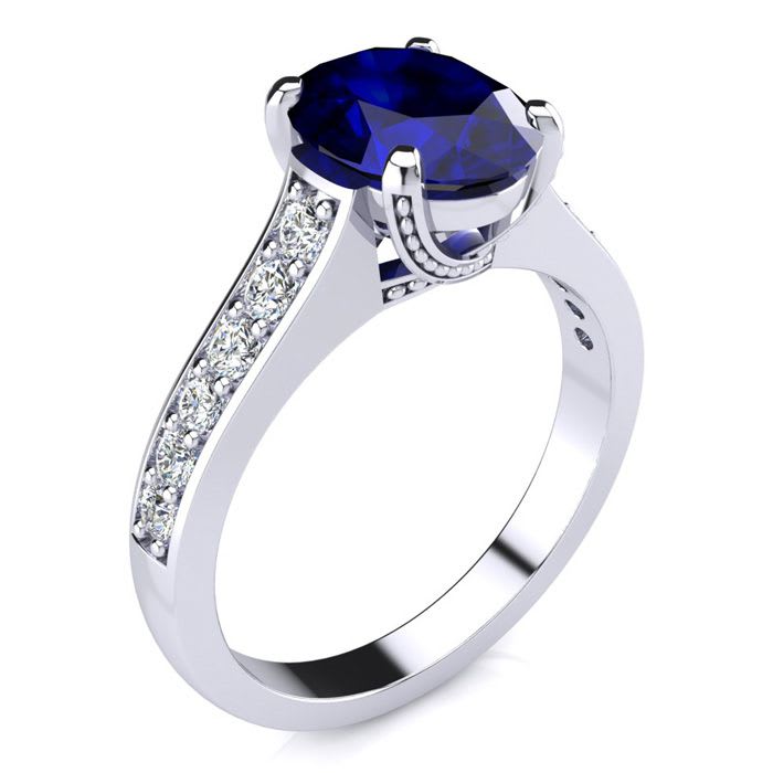 3 Carat Oval Shape Sapphire and Diamond Ring In 14 Karat White Gold
