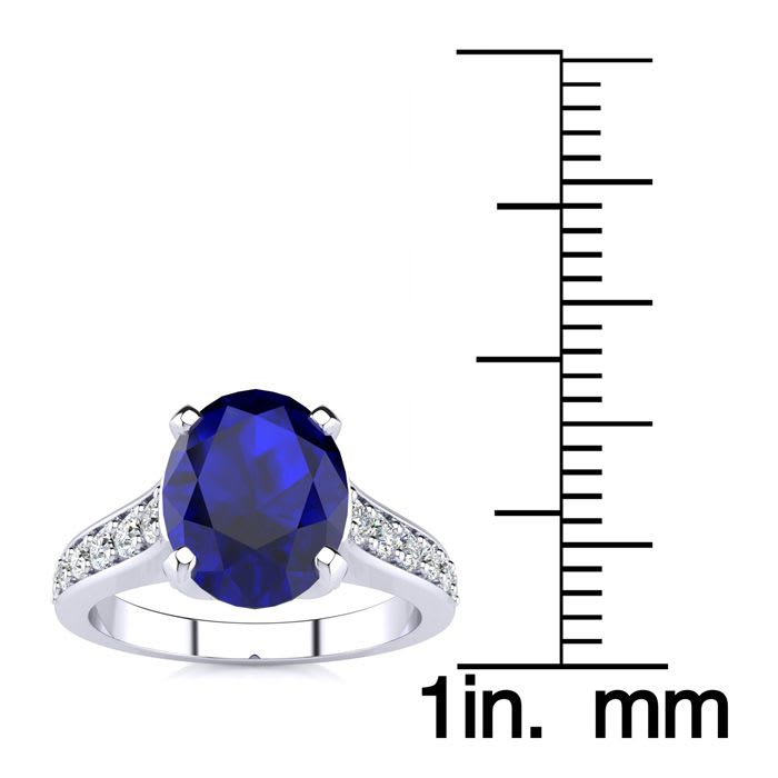 3 Carat Oval Shape Sapphire and Diamond Ring In 14 Karat White Gold