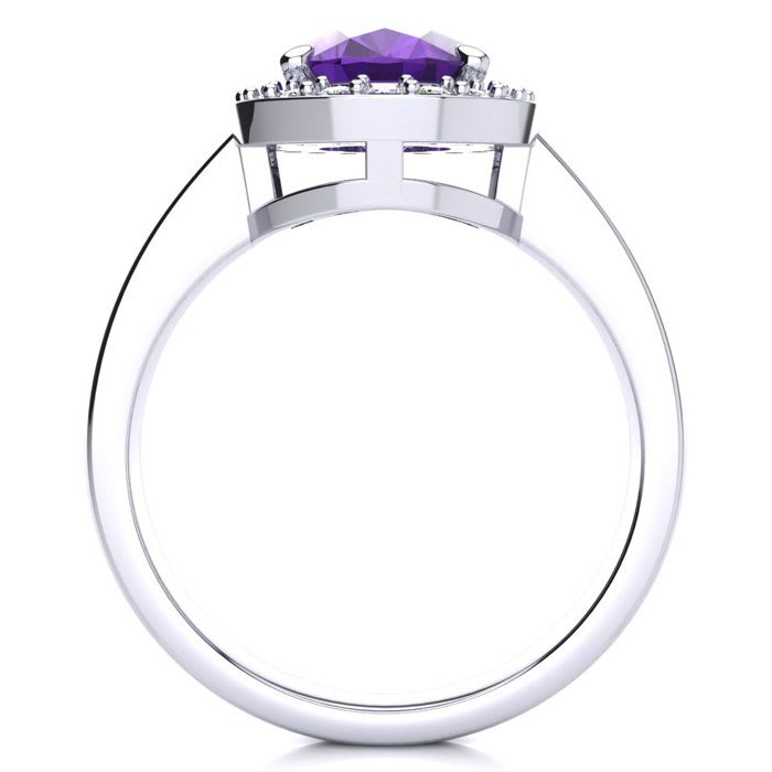 1 3/4 Carat Oval Shape Amethyst and Halo Diamond Ring In 14 Karat White Gold