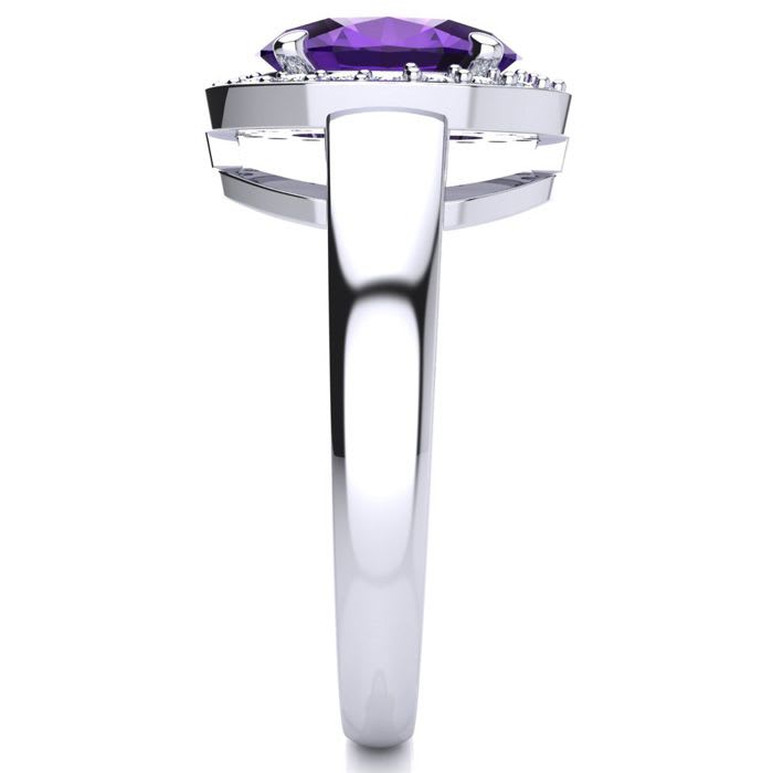 1 3/4 Carat Oval Shape Amethyst and Halo Diamond Ring In 14 Karat White Gold