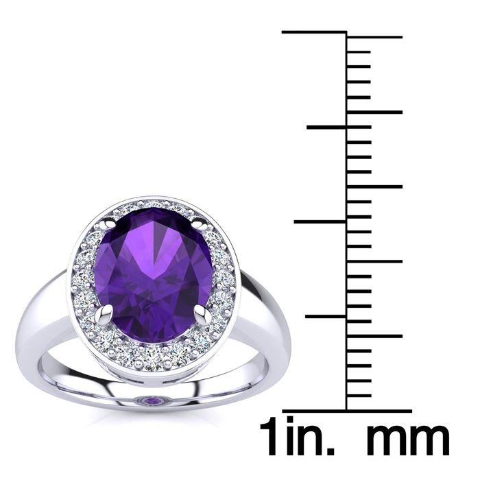 1 3/4 Carat Oval Shape Amethyst and Halo Diamond Ring In 14 Karat White Gold