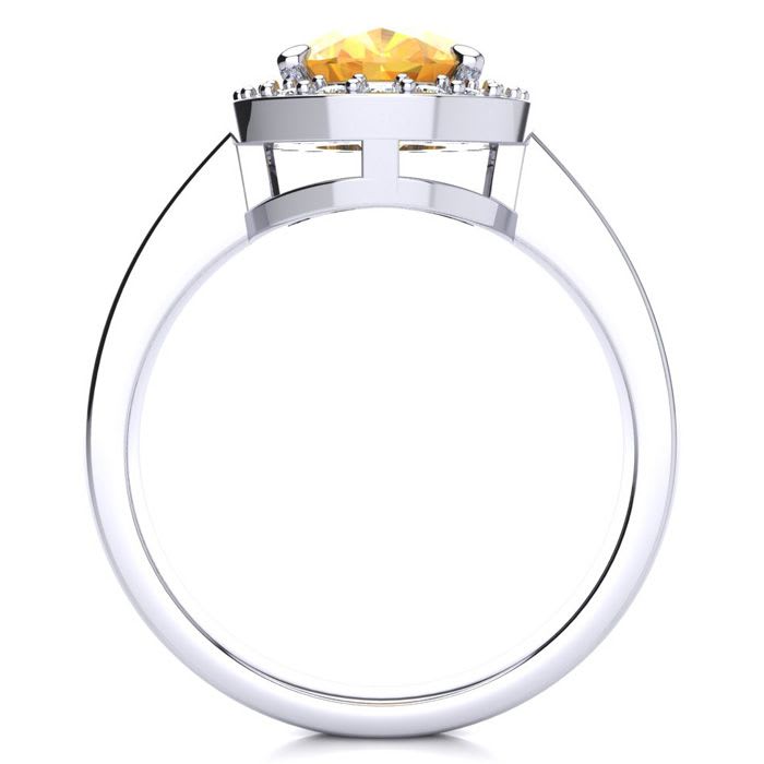 1 3/4 Carat Oval Shape Citrine and Halo Diamond Ring In 14 Karat White Gold